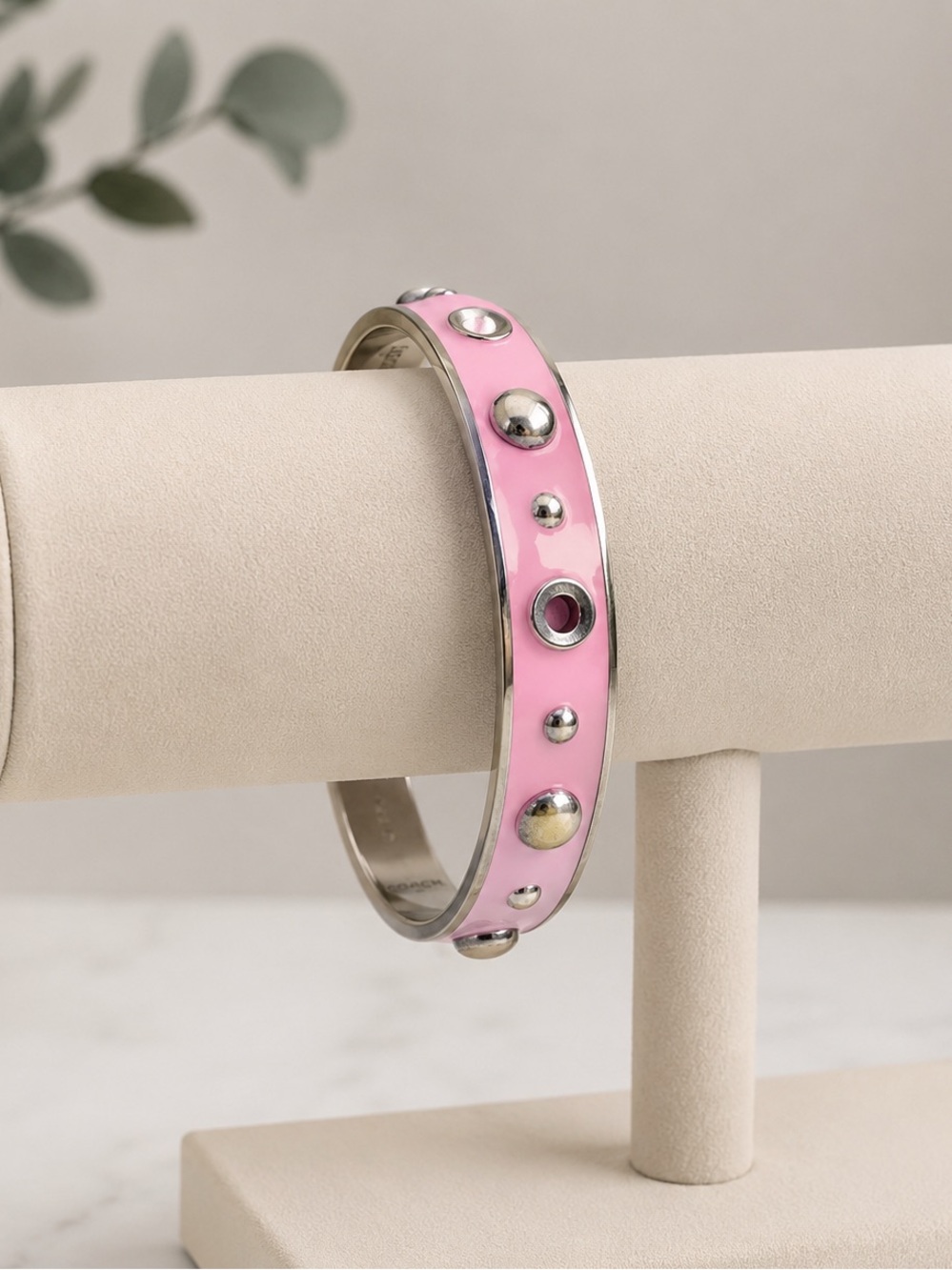 Coach Pink Enamel Studded Bangle Bracelet